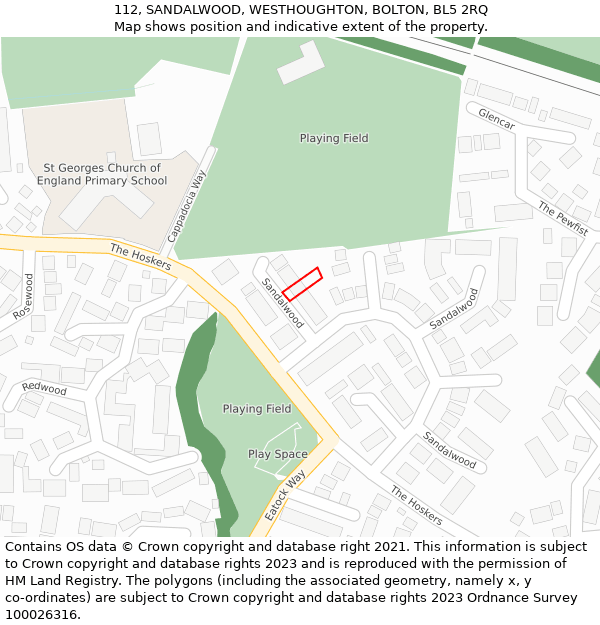 112, SANDALWOOD, WESTHOUGHTON, BOLTON, BL5 2RQ: Location map and indicative extent of plot