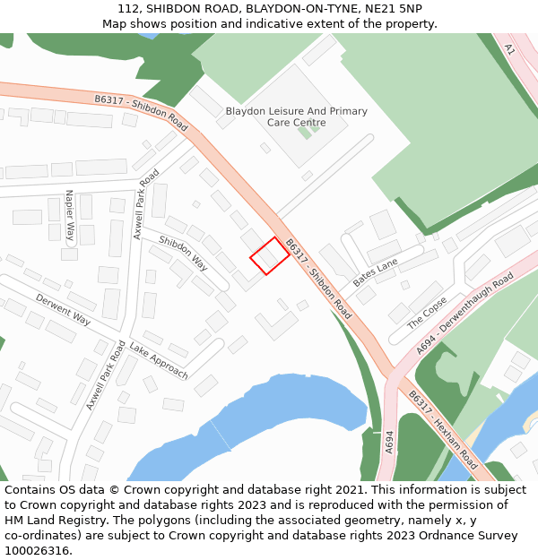 112, SHIBDON ROAD, BLAYDON-ON-TYNE, NE21 5NP: Location map and indicative extent of plot