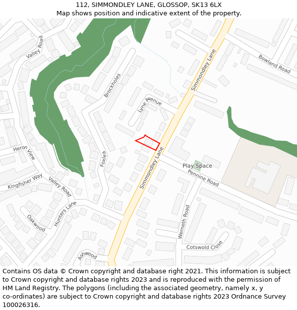 112, SIMMONDLEY LANE, GLOSSOP, SK13 6LX: Location map and indicative extent of plot