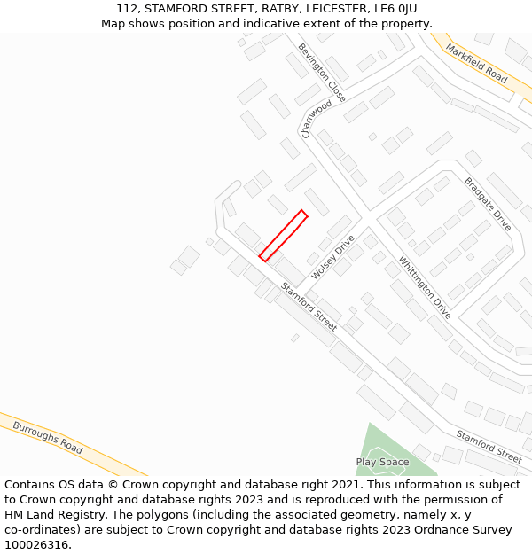 112, STAMFORD STREET, RATBY, LEICESTER, LE6 0JU: Location map and indicative extent of plot