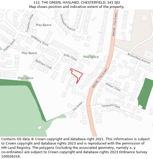 112, THE GREEN, HASLAND, CHESTERFIELD, S41 0JU: Location map and indicative extent of plot