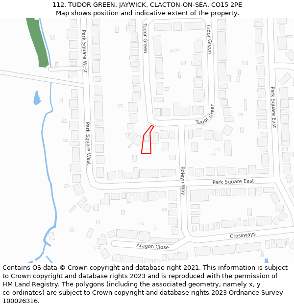 112, TUDOR GREEN, JAYWICK, CLACTON-ON-SEA, CO15 2PE: Location map and indicative extent of plot