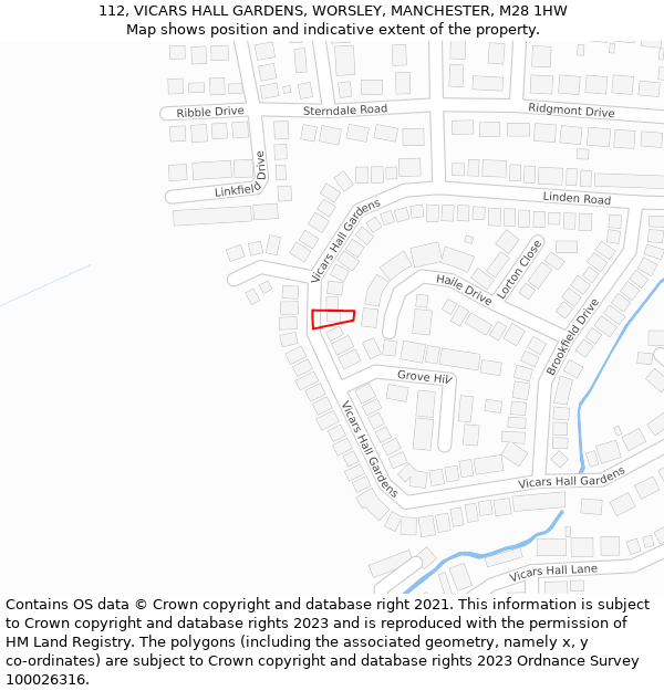 112, VICARS HALL GARDENS, WORSLEY, MANCHESTER, M28 1HW: Location map and indicative extent of plot