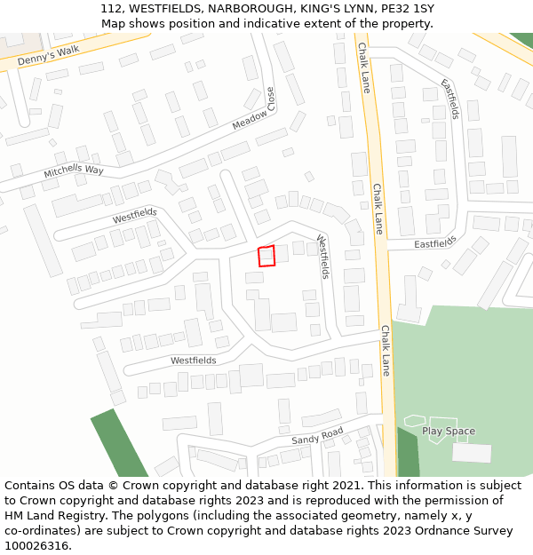 112, WESTFIELDS, NARBOROUGH, KING'S LYNN, PE32 1SY: Location map and indicative extent of plot