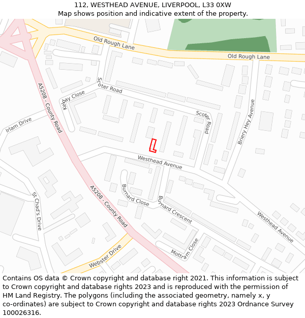112, WESTHEAD AVENUE, LIVERPOOL, L33 0XW: Location map and indicative extent of plot