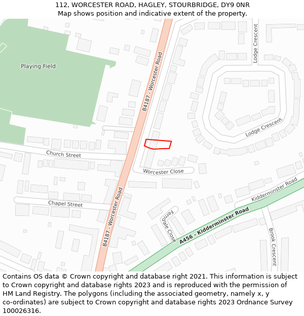 112, WORCESTER ROAD, HAGLEY, STOURBRIDGE, DY9 0NR: Location map and indicative extent of plot