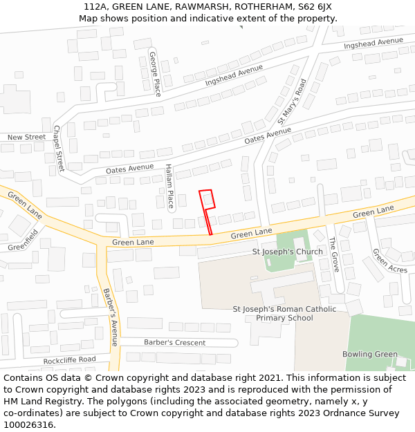 112A, GREEN LANE, RAWMARSH, ROTHERHAM, S62 6JX: Location map and indicative extent of plot