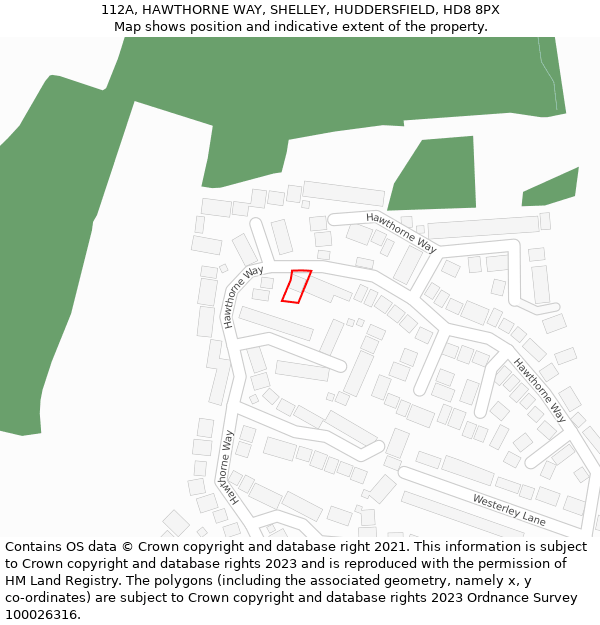 112A, HAWTHORNE WAY, SHELLEY, HUDDERSFIELD, HD8 8PX: Location map and indicative extent of plot