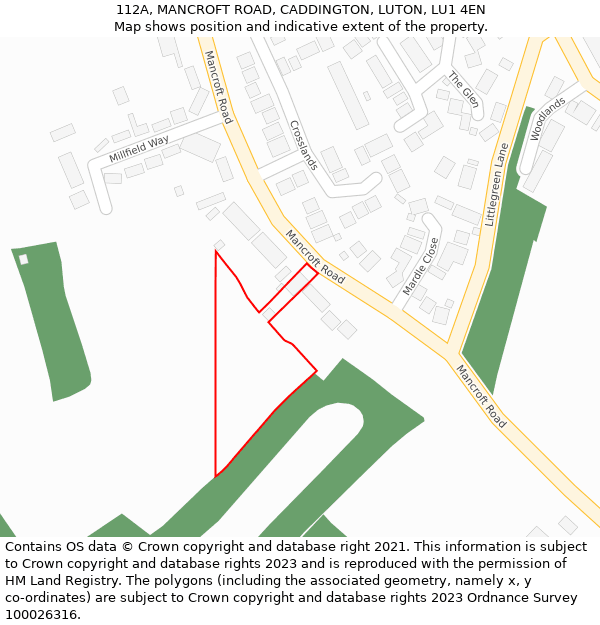 112A, MANCROFT ROAD, CADDINGTON, LUTON, LU1 4EN: Location map and indicative extent of plot