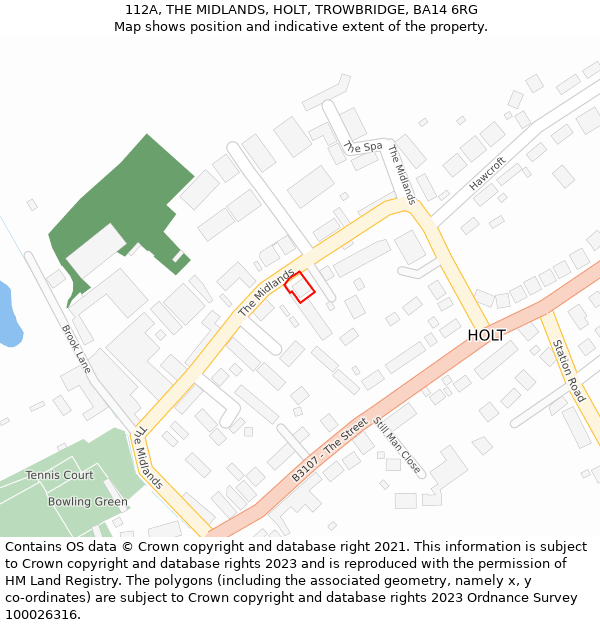 112A, THE MIDLANDS, HOLT, TROWBRIDGE, BA14 6RG: Location map and indicative extent of plot