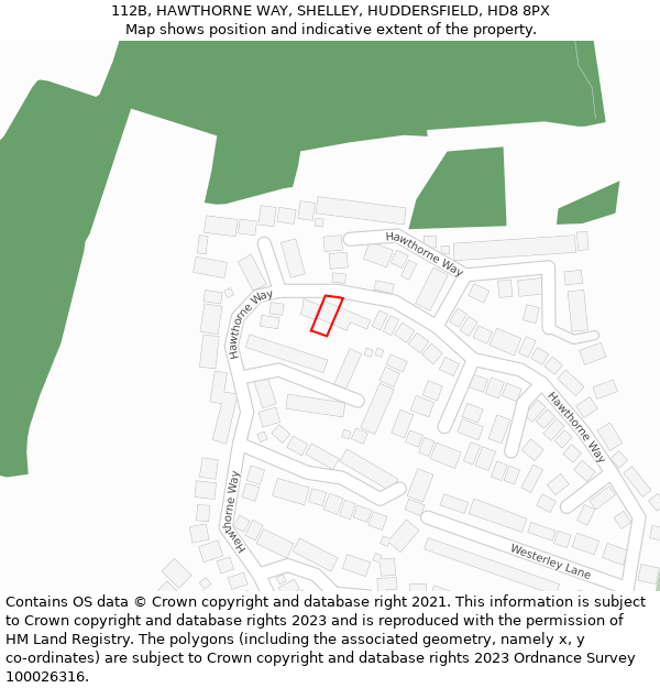 112B, HAWTHORNE WAY, SHELLEY, HUDDERSFIELD, HD8 8PX: Location map and indicative extent of plot