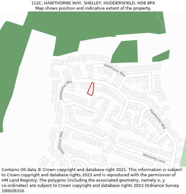 112C, HAWTHORNE WAY, SHELLEY, HUDDERSFIELD, HD8 8PX: Location map and indicative extent of plot