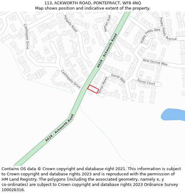 113, ACKWORTH ROAD, PONTEFRACT, WF8 4NQ: Location map and indicative extent of plot