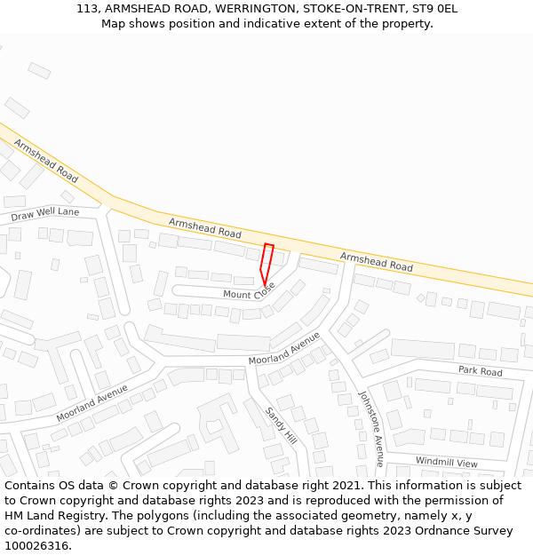 113, ARMSHEAD ROAD, WERRINGTON, STOKE-ON-TRENT, ST9 0EL: Location map and indicative extent of plot