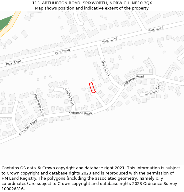 113, ARTHURTON ROAD, SPIXWORTH, NORWICH, NR10 3QX: Location map and indicative extent of plot