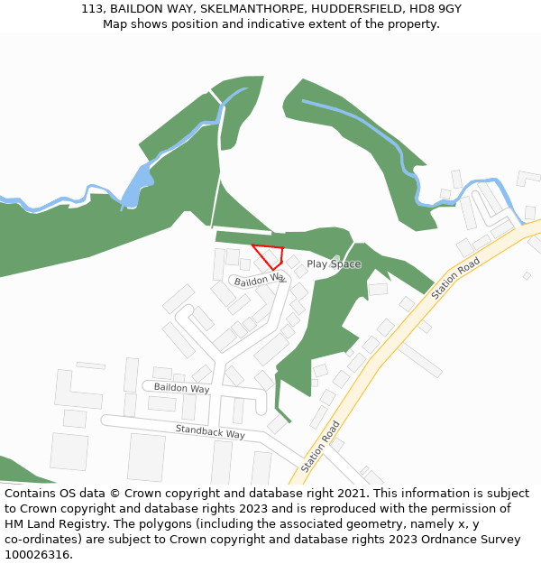 113, BAILDON WAY, SKELMANTHORPE, HUDDERSFIELD, HD8 9GY: Location map and indicative extent of plot