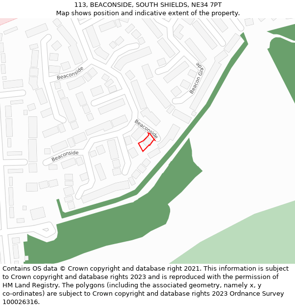 113, BEACONSIDE, SOUTH SHIELDS, NE34 7PT: Location map and indicative extent of plot