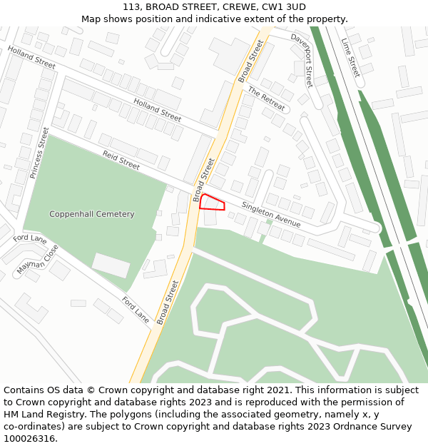 113, BROAD STREET, CREWE, CW1 3UD: Location map and indicative extent of plot