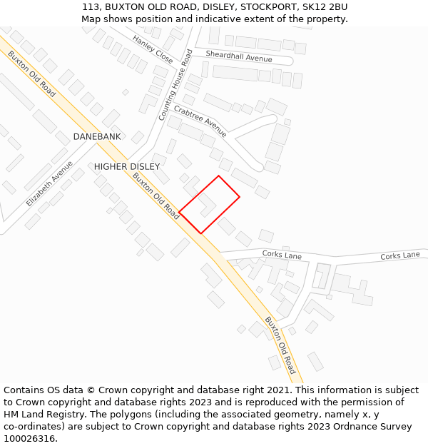 113, BUXTON OLD ROAD, DISLEY, STOCKPORT, SK12 2BU: Location map and indicative extent of plot