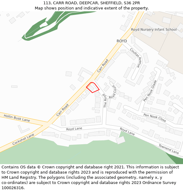 113, CARR ROAD, DEEPCAR, SHEFFIELD, S36 2PR: Location map and indicative extent of plot