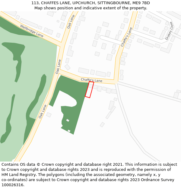113, CHAFFES LANE, UPCHURCH, SITTINGBOURNE, ME9 7BD: Location map and indicative extent of plot