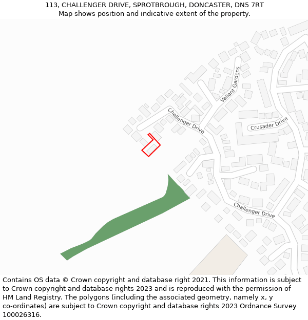 113, CHALLENGER DRIVE, SPROTBROUGH, DONCASTER, DN5 7RT: Location map and indicative extent of plot