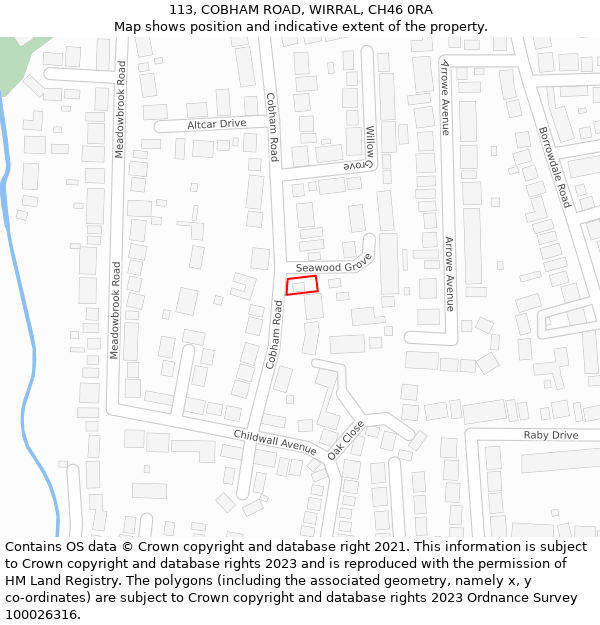 113, COBHAM ROAD, WIRRAL, CH46 0RA: Location map and indicative extent of plot