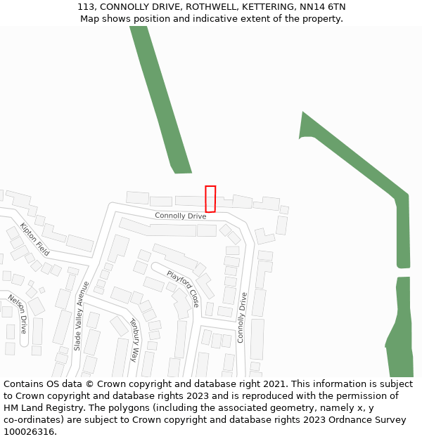 113, CONNOLLY DRIVE, ROTHWELL, KETTERING, NN14 6TN: Location map and indicative extent of plot