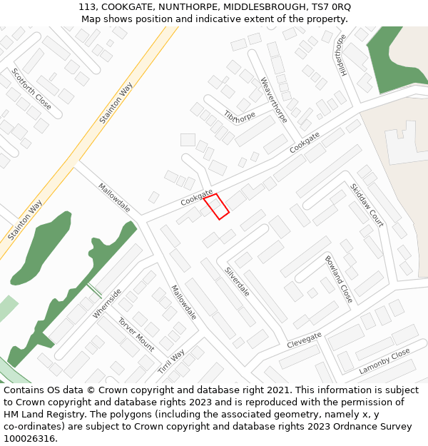 113, COOKGATE, NUNTHORPE, MIDDLESBROUGH, TS7 0RQ: Location map and indicative extent of plot