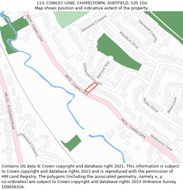 113, COWLEY LANE, CHAPELTOWN, SHEFFIELD, S35 1SU: Location map and indicative extent of plot