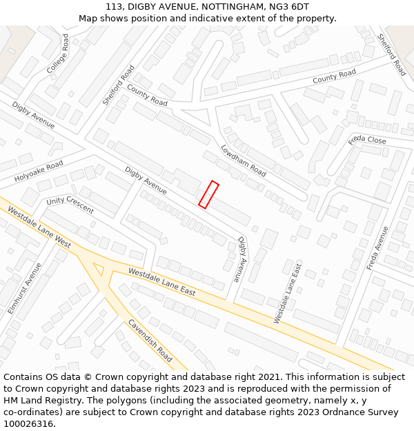 113, DIGBY AVENUE, NOTTINGHAM, NG3 6DT: Location map and indicative extent of plot