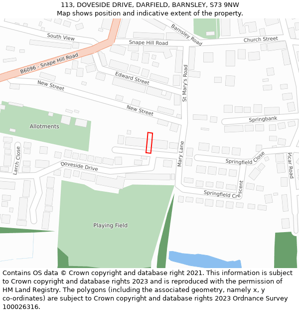 113, DOVESIDE DRIVE, DARFIELD, BARNSLEY, S73 9NW: Location map and indicative extent of plot