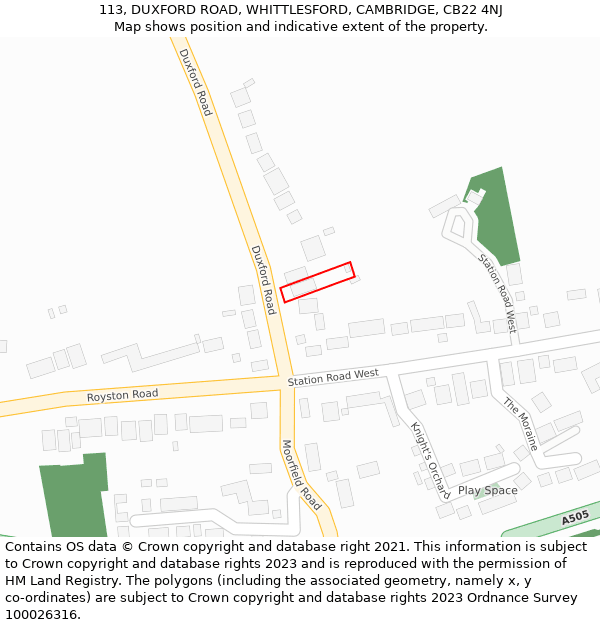 113, DUXFORD ROAD, WHITTLESFORD, CAMBRIDGE, CB22 4NJ: Location map and indicative extent of plot