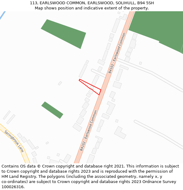 113, EARLSWOOD COMMON, EARLSWOOD, SOLIHULL, B94 5SH: Location map and indicative extent of plot