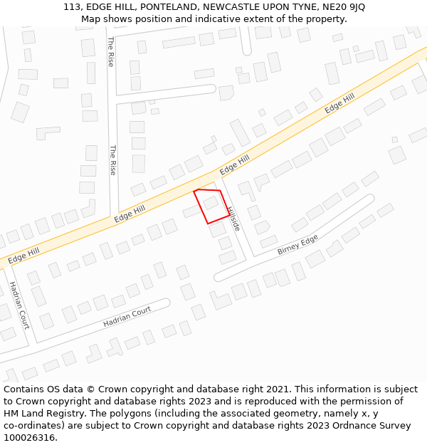 113, EDGE HILL, PONTELAND, NEWCASTLE UPON TYNE, NE20 9JQ: Location map and indicative extent of plot