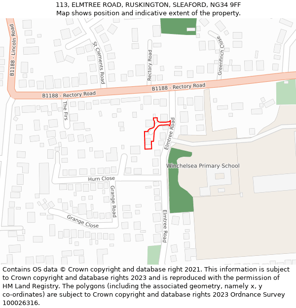 113, ELMTREE ROAD, RUSKINGTON, SLEAFORD, NG34 9FF: Location map and indicative extent of plot