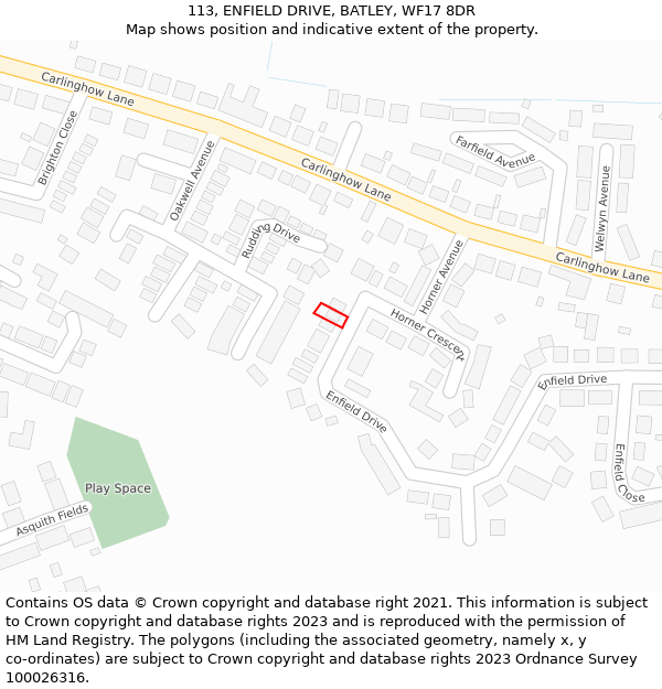 113, ENFIELD DRIVE, BATLEY, WF17 8DR: Location map and indicative extent of plot