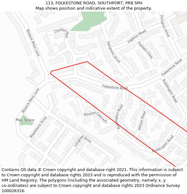 113, FOLKESTONE ROAD, SOUTHPORT, PR8 5PH: Location map and indicative extent of plot