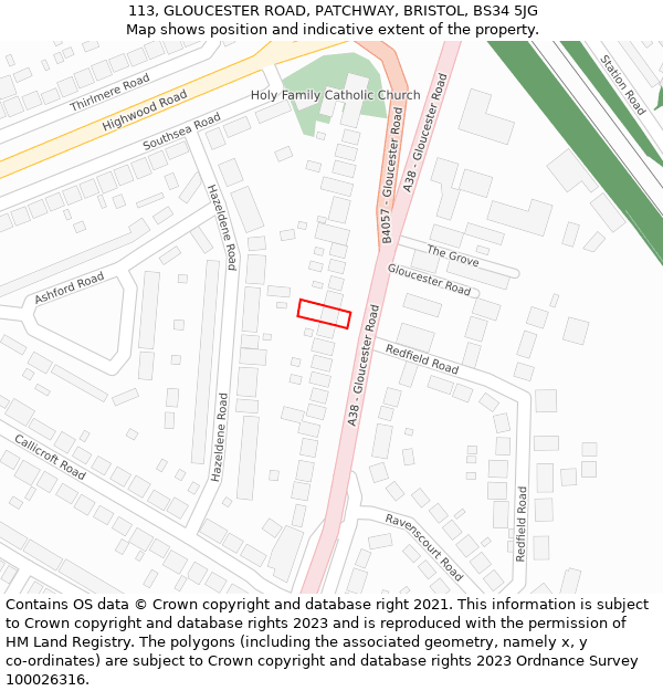 113, GLOUCESTER ROAD, PATCHWAY, BRISTOL, BS34 5JG: Location map and indicative extent of plot