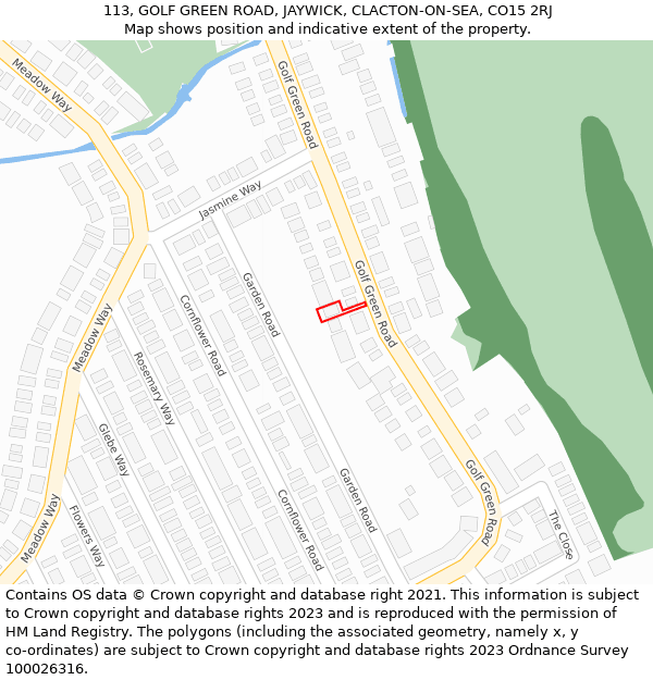 113, GOLF GREEN ROAD, JAYWICK, CLACTON-ON-SEA, CO15 2RJ: Location map and indicative extent of plot