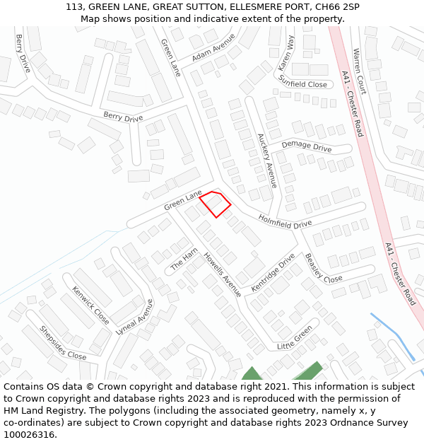 113, GREEN LANE, GREAT SUTTON, ELLESMERE PORT, CH66 2SP: Location map and indicative extent of plot