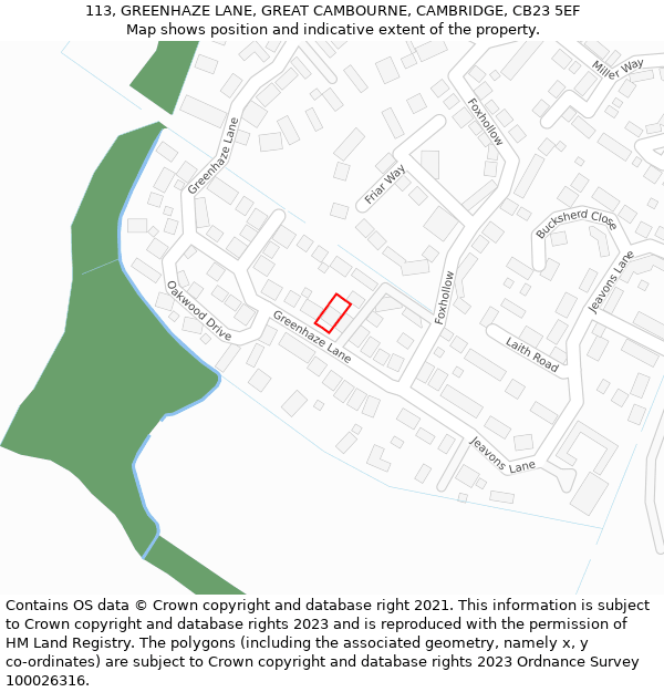 113, GREENHAZE LANE, GREAT CAMBOURNE, CAMBRIDGE, CB23 5EF: Location map and indicative extent of plot