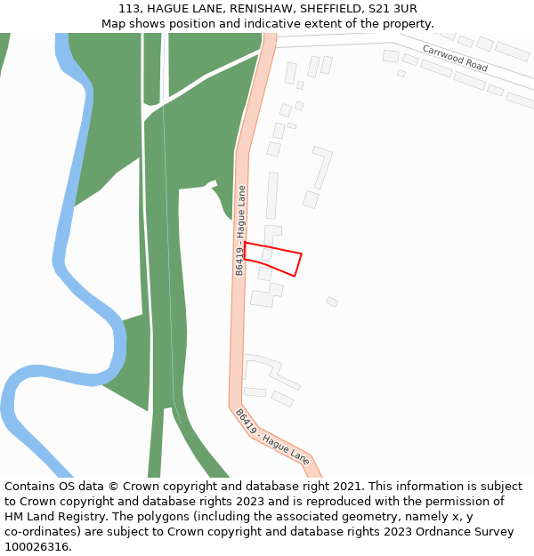 113, HAGUE LANE, RENISHAW, SHEFFIELD, S21 3UR: Location map and indicative extent of plot