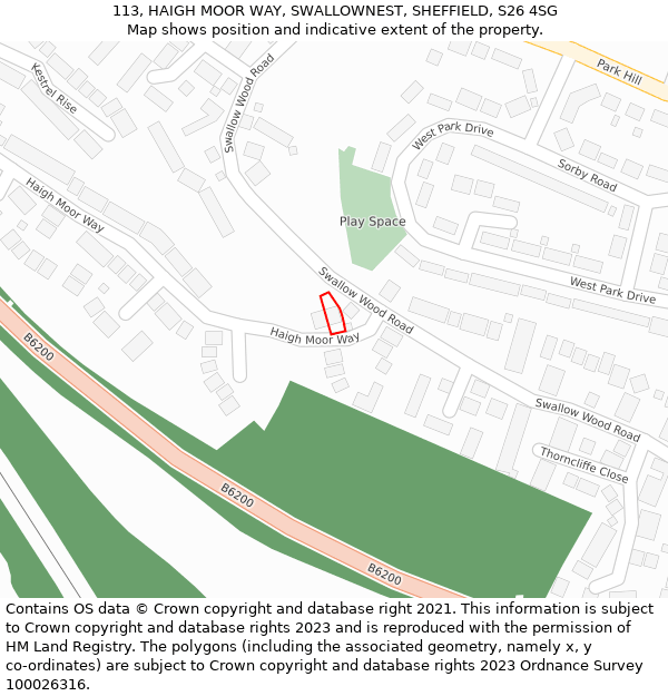 113, HAIGH MOOR WAY, SWALLOWNEST, SHEFFIELD, S26 4SG: Location map and indicative extent of plot