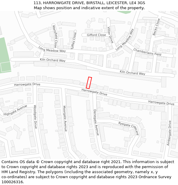 113, HARROWGATE DRIVE, BIRSTALL, LEICESTER, LE4 3GS: Location map and indicative extent of plot