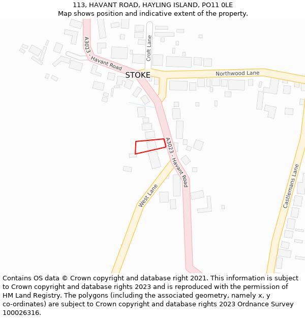 113, HAVANT ROAD, HAYLING ISLAND, PO11 0LE: Location map and indicative extent of plot