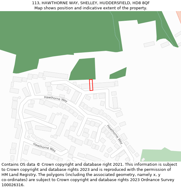 113, HAWTHORNE WAY, SHELLEY, HUDDERSFIELD, HD8 8QF: Location map and indicative extent of plot