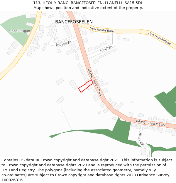 113, HEOL Y BANC, BANCFFOSFELEN, LLANELLI, SA15 5DL: Location map and indicative extent of plot