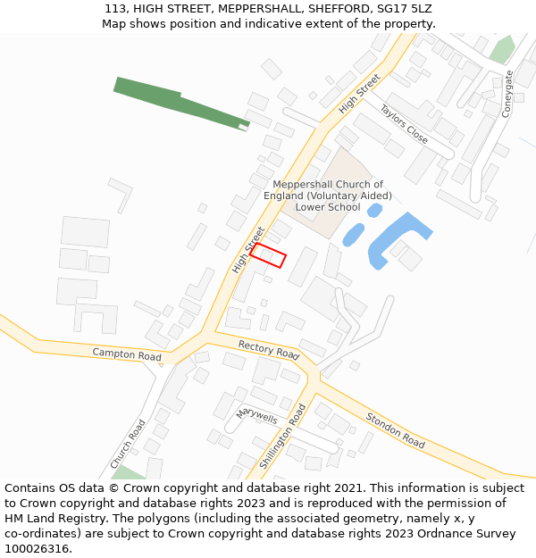 113, HIGH STREET, MEPPERSHALL, SHEFFORD, SG17 5LZ: Location map and indicative extent of plot
