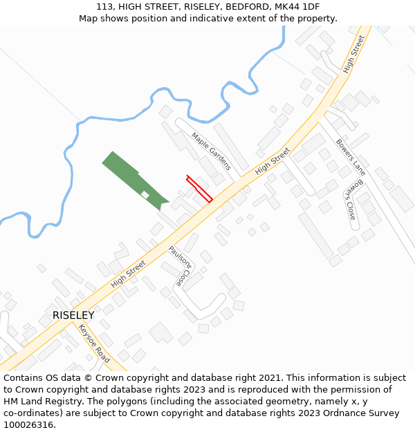 113, HIGH STREET, RISELEY, BEDFORD, MK44 1DF: Location map and indicative extent of plot